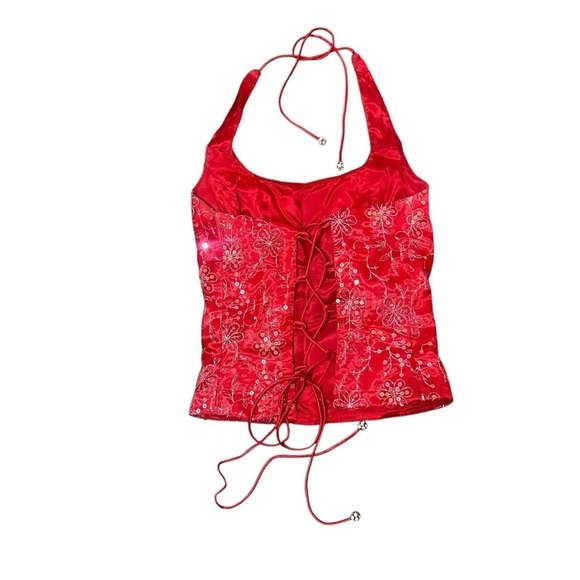 Authentic Vintage Y2K Red Sequin Prom Dress Corset 2-Piece Blondie Nites Jaslene - Picture 8 of 12